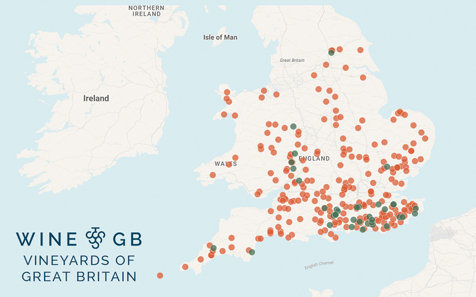 Carte non exhaustive de 293 vignobles anglais. / ©WineGB